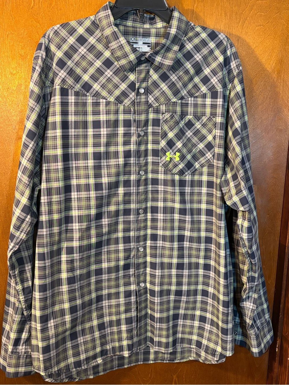 Under Armour Men's Black and Green Plaid Button-Down Shirt
